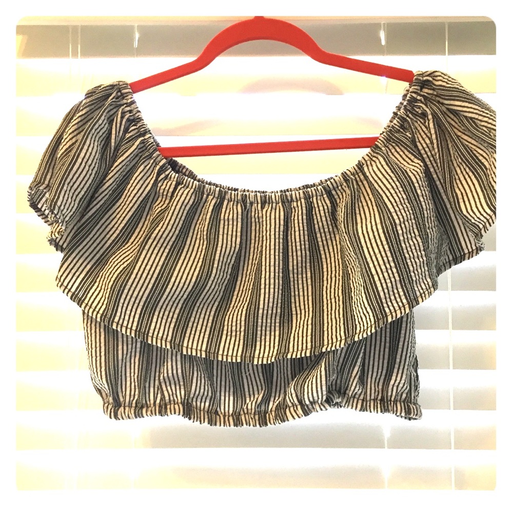 Blue and white striped cropped top.